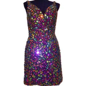 Luxurious Couture Multicolor Crystals Festive Party Prom Designer Holiday Dress